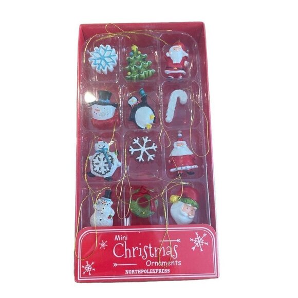 Mini Resin Christmas Ornaments Set of 12 Classic Christmas Decorations Small - Picture 1 of 6